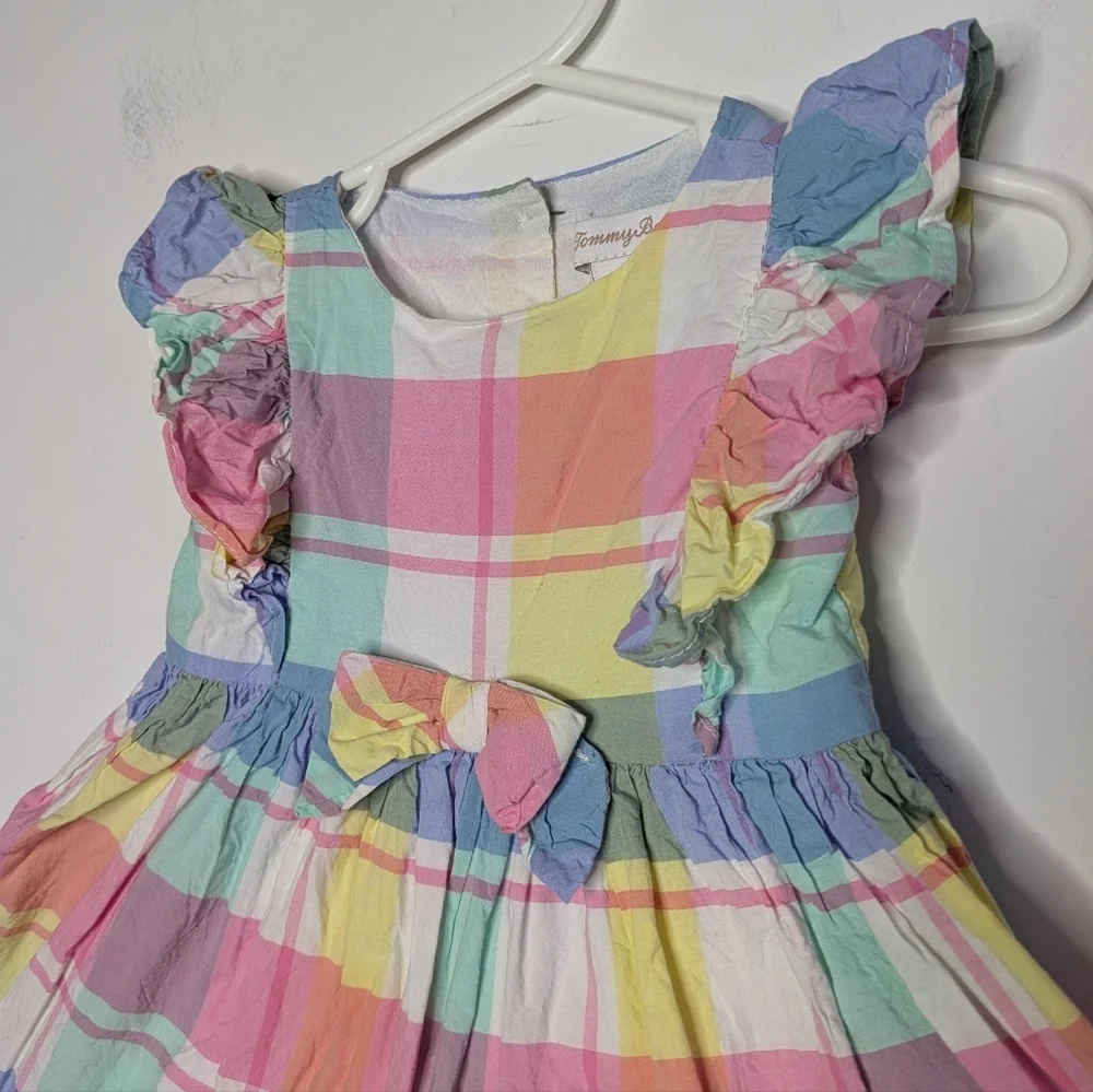 ✨3/$15 Tommy Bahama Pink Blue Yellow Plaid Cotton Ruffle Dress 6-9Mo